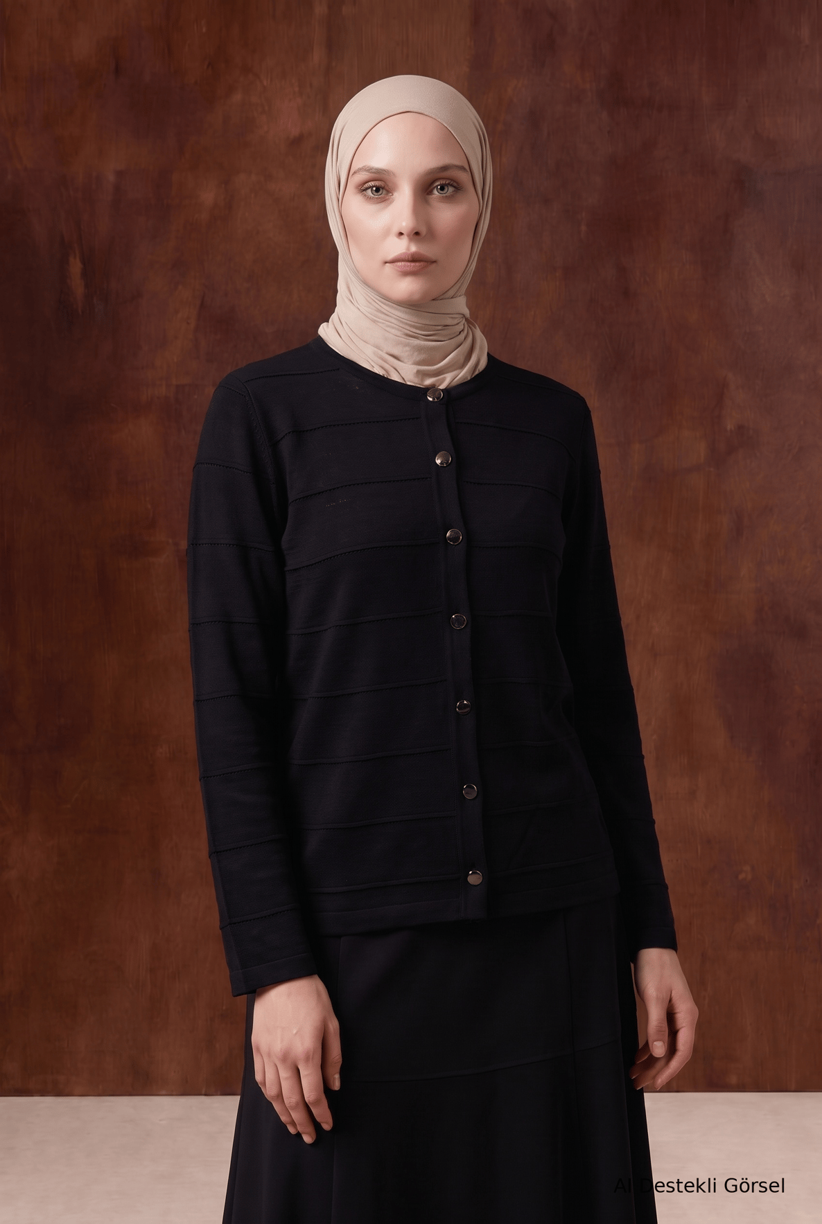Armine TREND Tam Boy Düğmeli Bisiklet Yaka Yatay Çizgili Hırka 70 Cm Boy Siyah 26KTD505