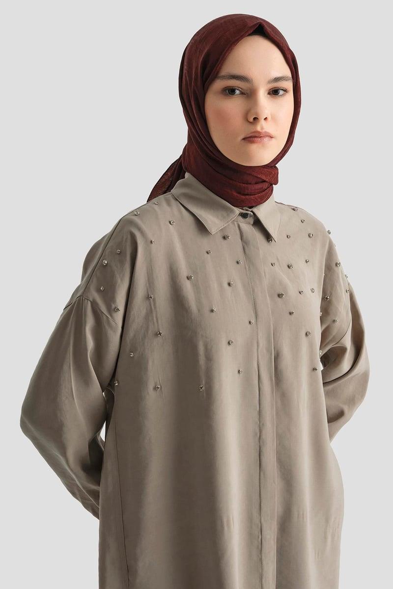 Armine TREND Taş Detaylı Pantolonlu Takım Vizon 25YT6139