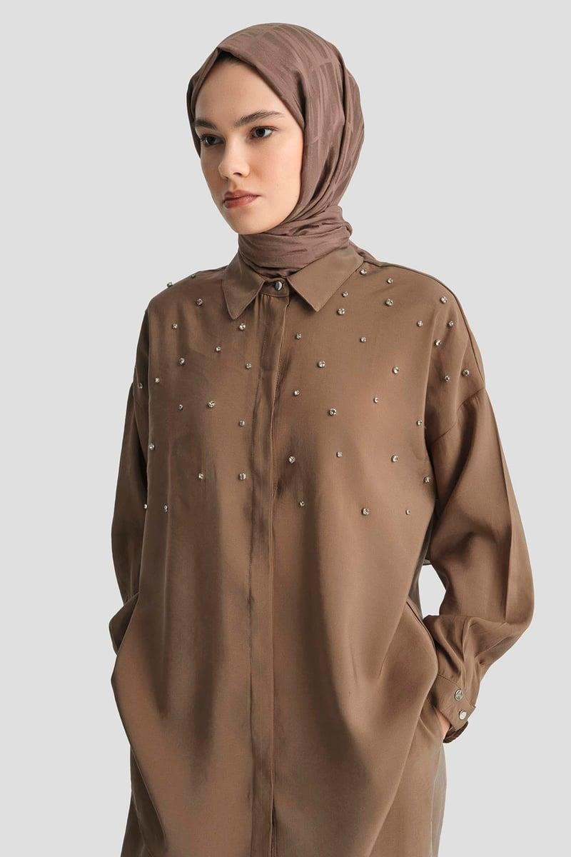 Armine TREND Taş Detaylı Pantolonlu Takım Kahverengi 25YT6139
