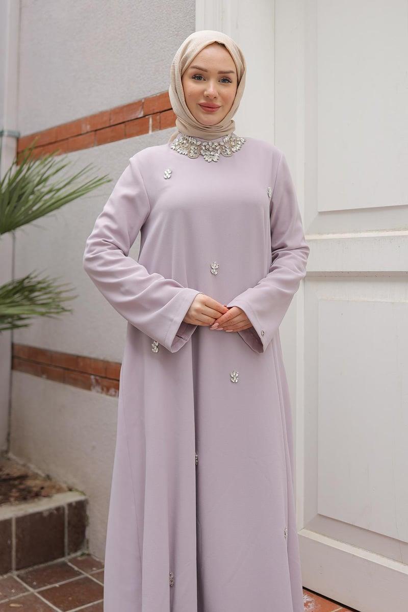 ARMİNE TREND Taş Detaylı Salaş Kesim Elbise Lila 25YT905