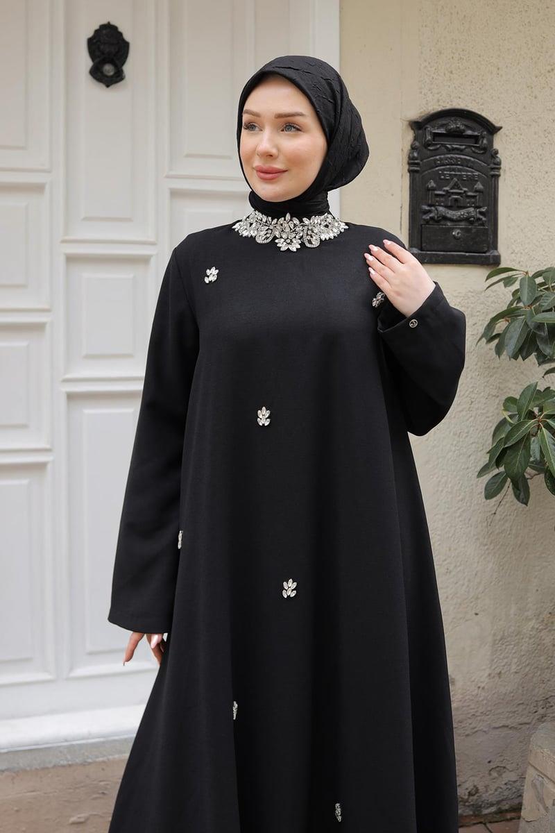 ARMİNE TREND Taş Detaylı Salaş Kesim Elbise Siyah 25YT905