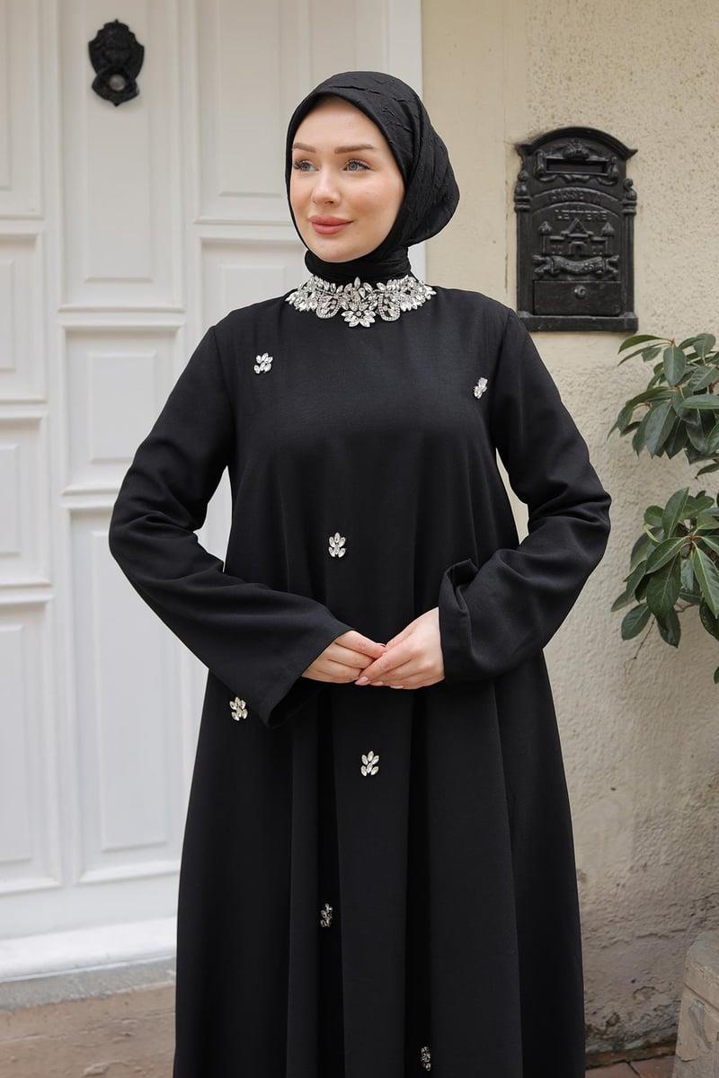 ARMİNE TREND Taş Detaylı Salaş Kesim Elbise Siyah 25YT905
