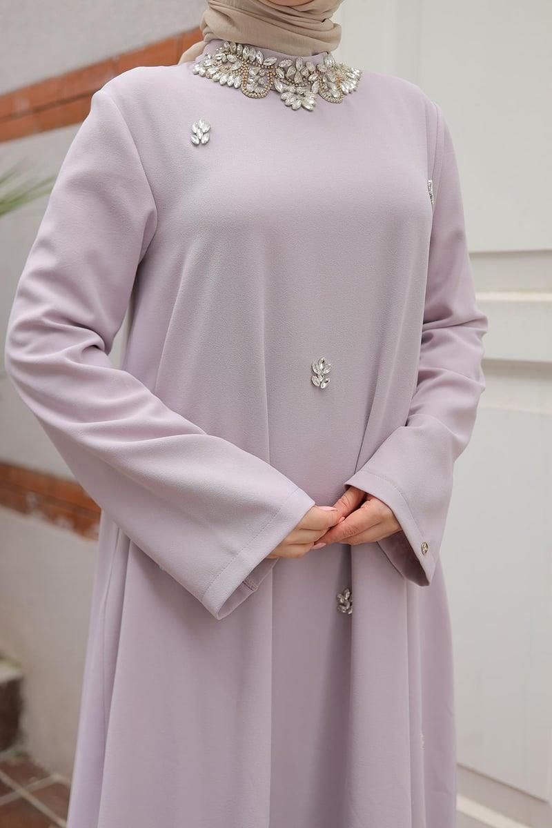 ARMİNE TREND Taş Detaylı Salaş Kesim Elbise Lila 25YT905