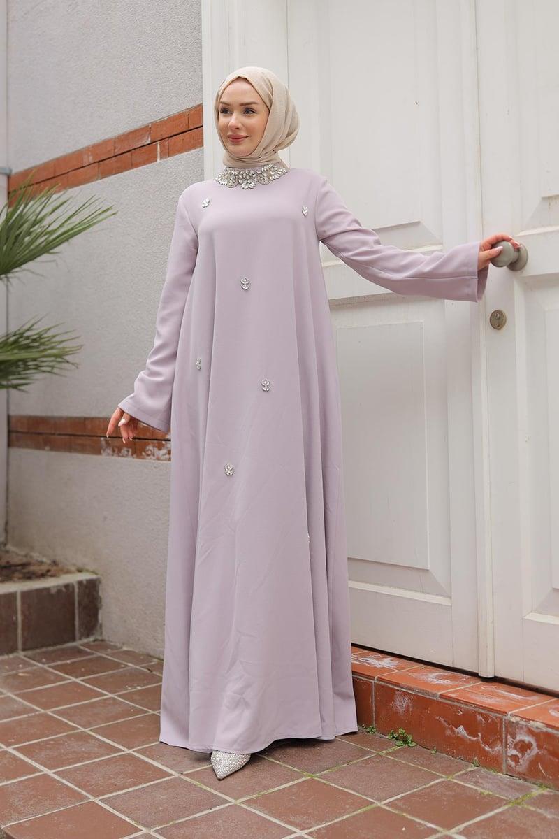 ARMİNE TREND Taş Detaylı Salaş Kesim Elbise Lila 25YT905