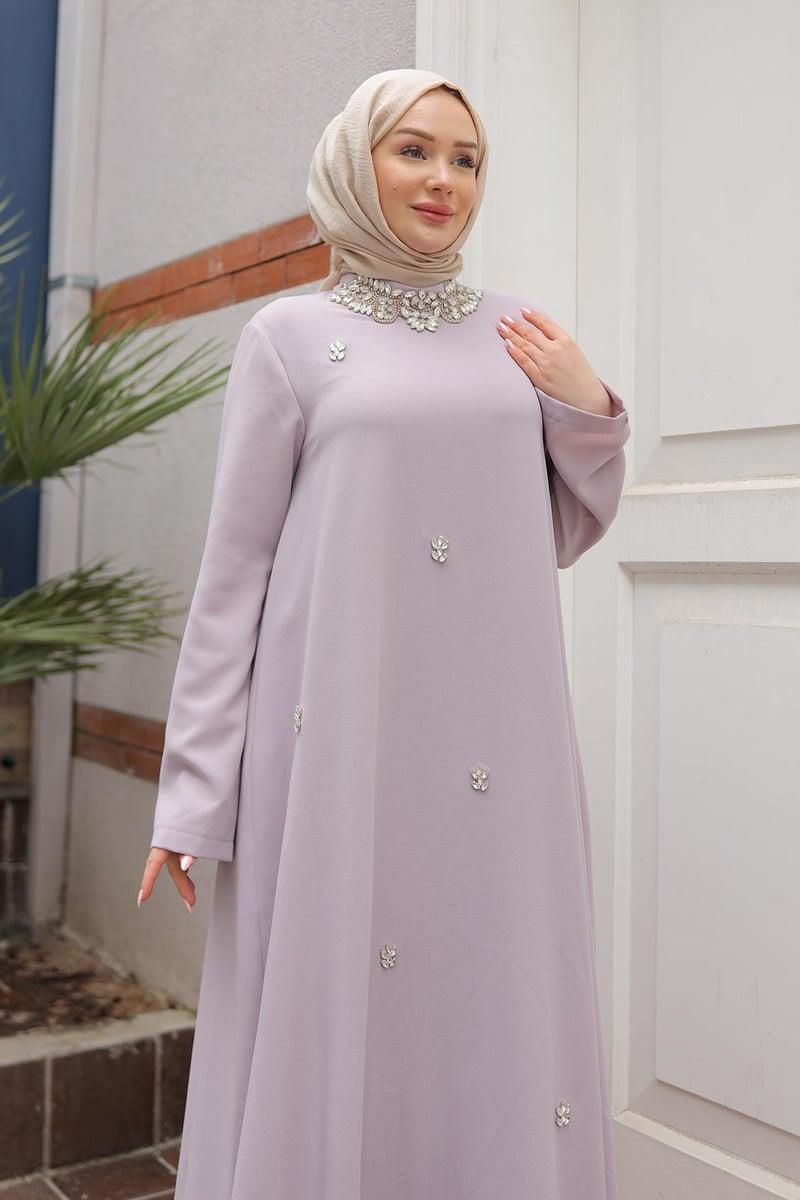 ARMİNE TREND Taş Detaylı Salaş Kesim Elbise Lila 25YT905