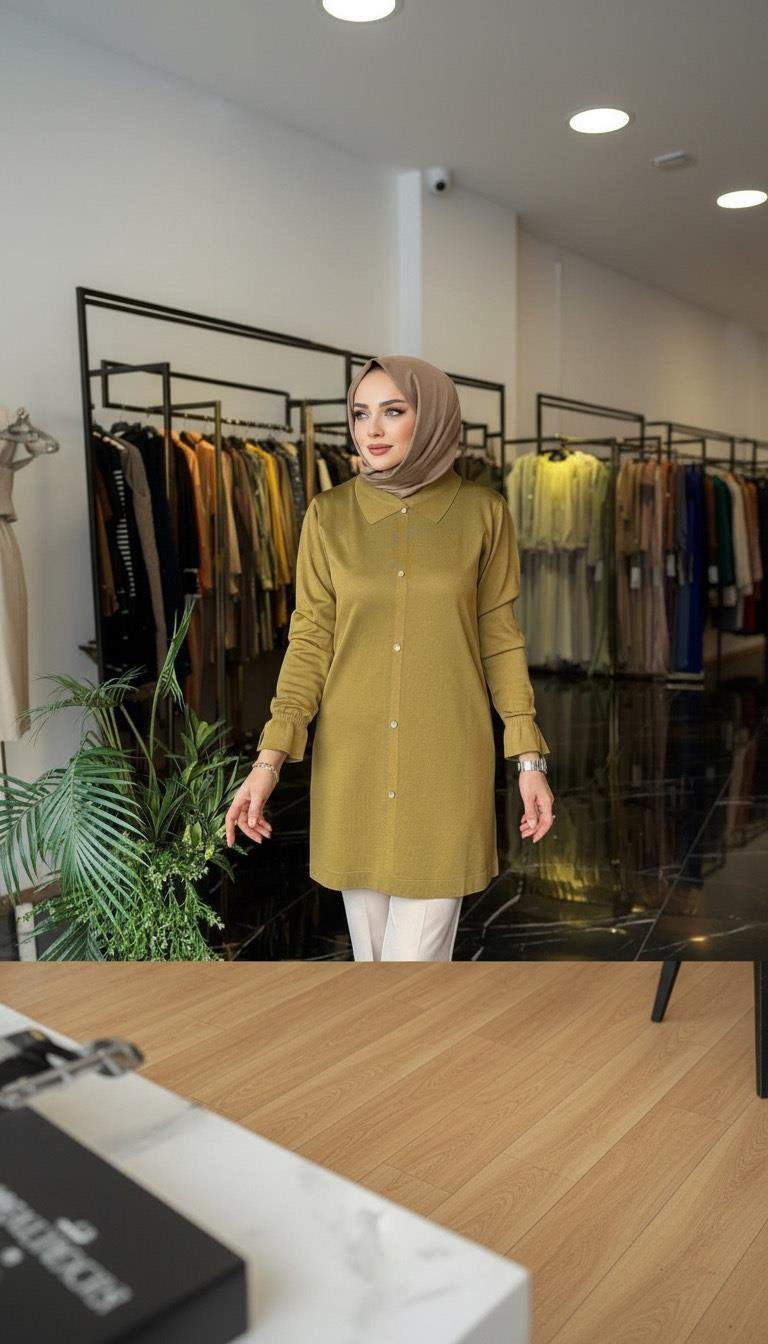 Armine TREND Triko Tunik Yağ Yeşili 25YTD4115
