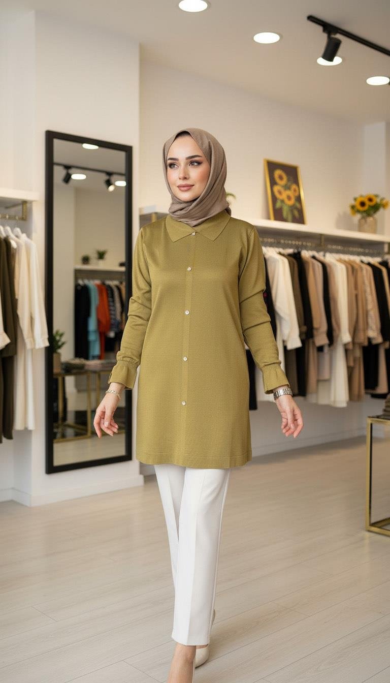 Armine TREND Triko Tunik Yağ Yeşili 25YTD4115