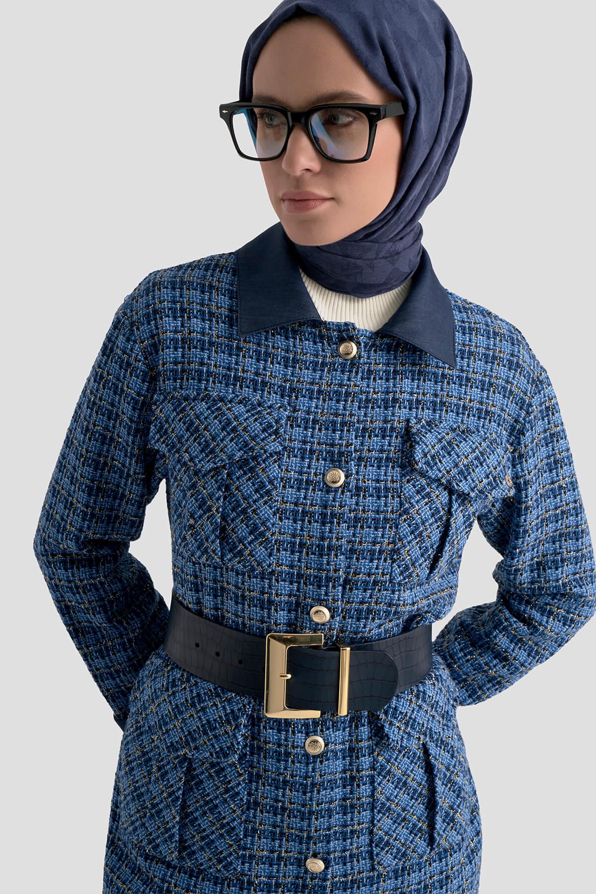 Armine TREND Tüvit Kumaş Bayan Ceket İndigo 25KT404