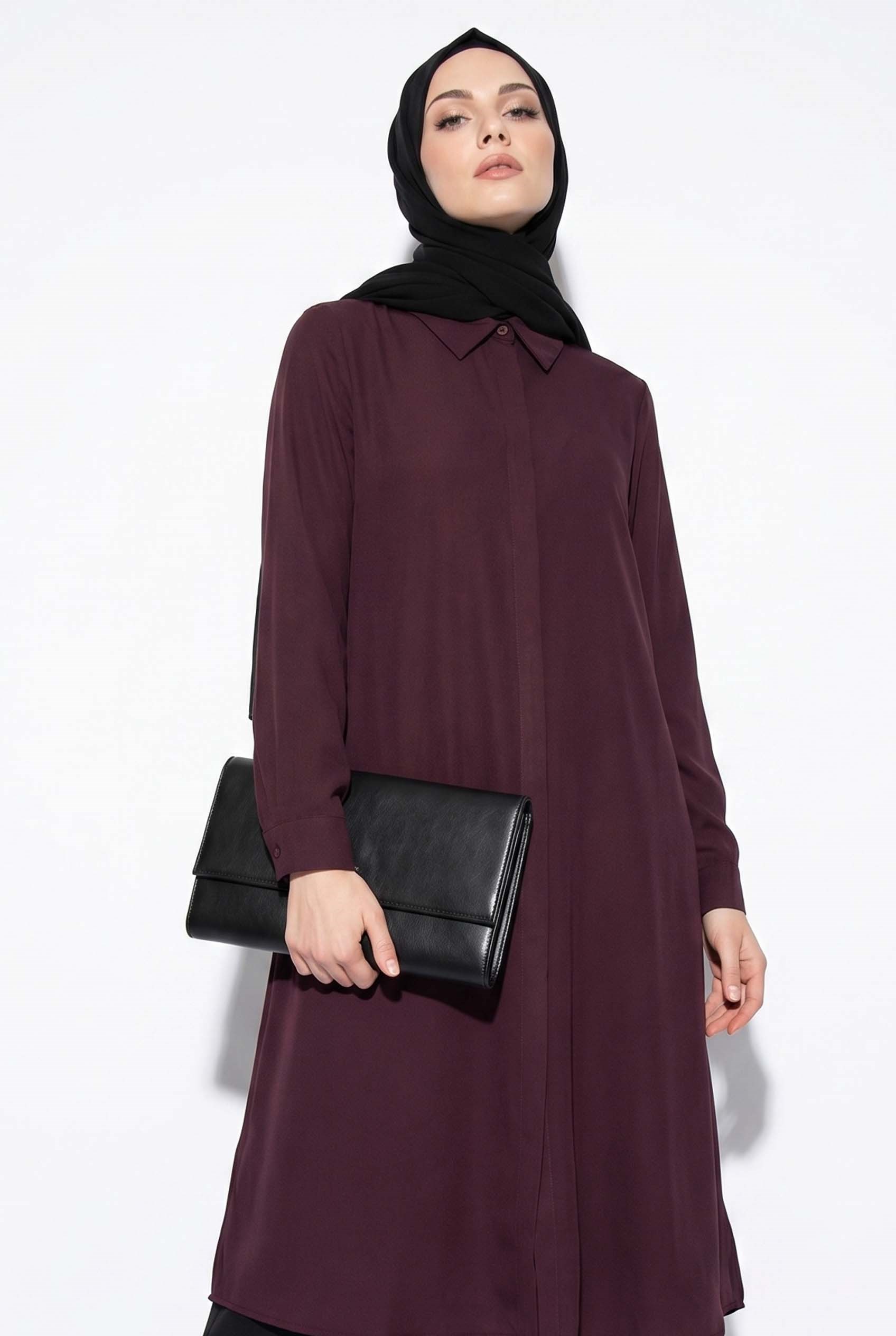 Armine TREND Uzun Boy Gömlek Tunik Bordo 26YTD453