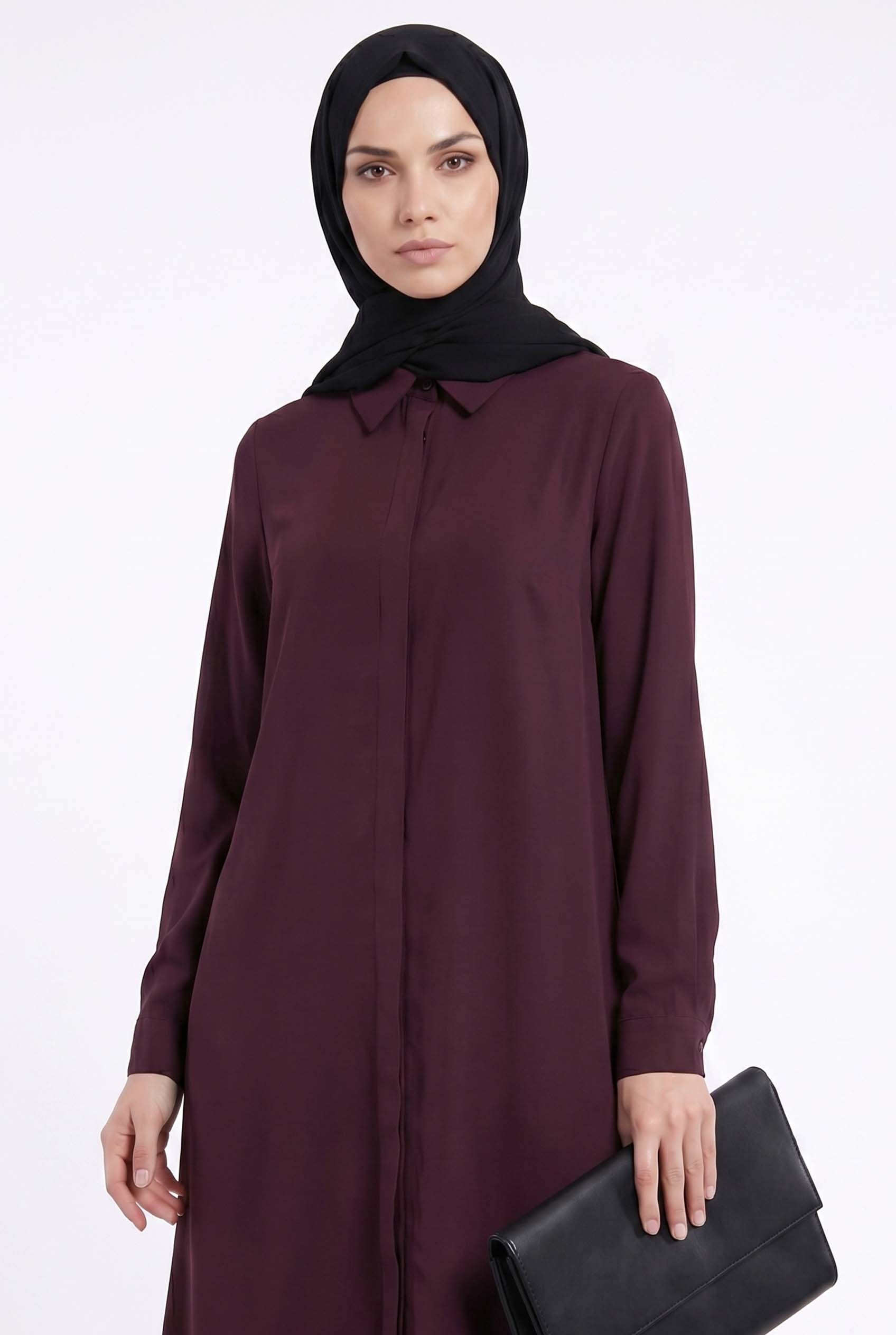 Armine TREND Uzun Boy Gömlek Tunik Bordo 26YTD453