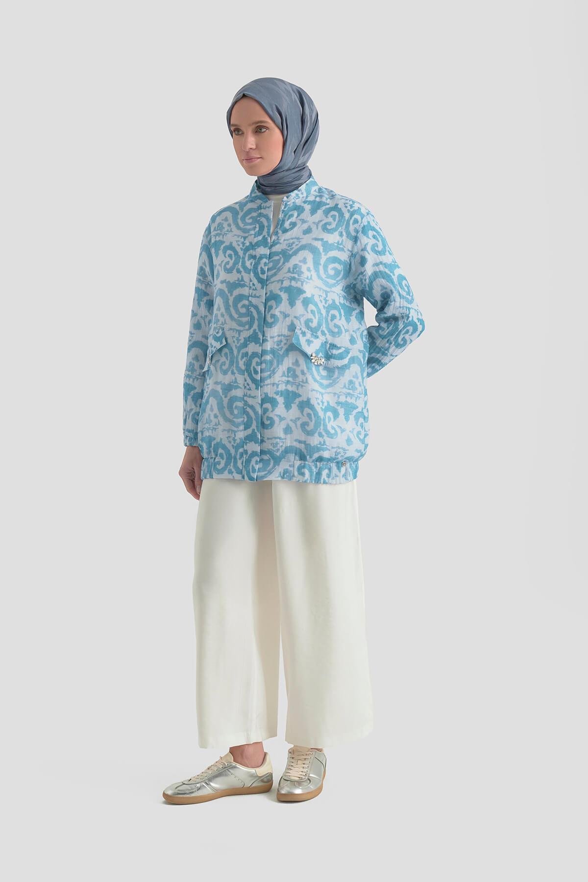 Armine TREND Viskon Baskı Desenli Pantolonlu Takım Mavi 25YT6134