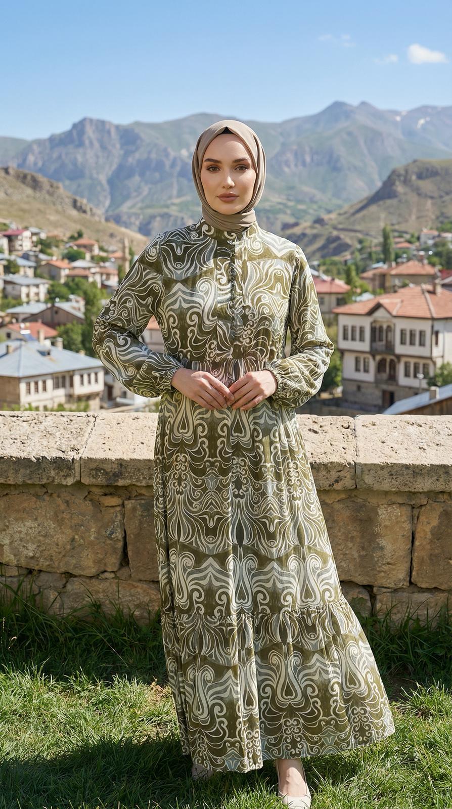 Armine TREND Viskon Elbise Haki 26YT942