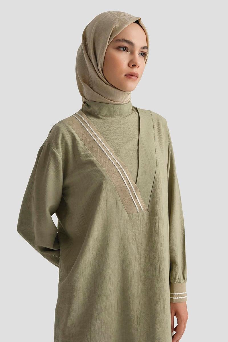 Armine Trend Yaka Çapraz Ribanalı Tunik Küf Yeşili 25YT4143