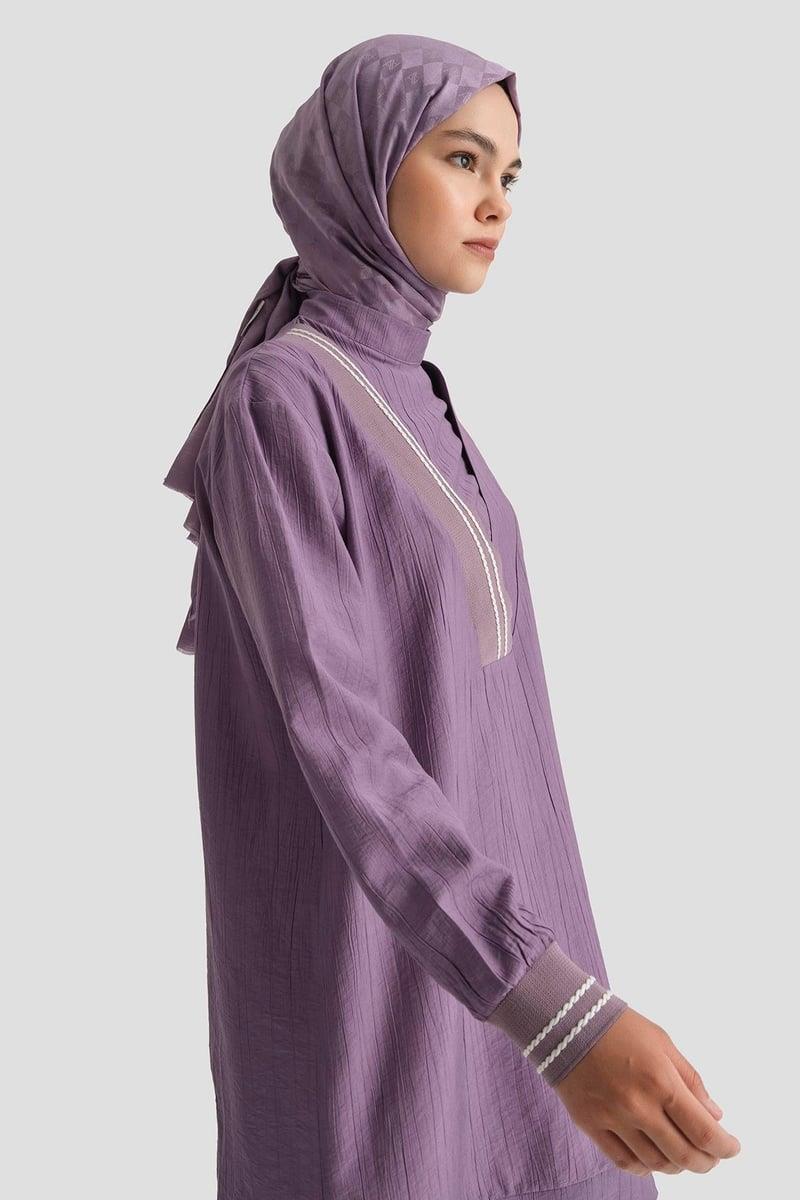 Armine Trend Yaka Çapraz Ribanalı Tunik Mor 25YT4143