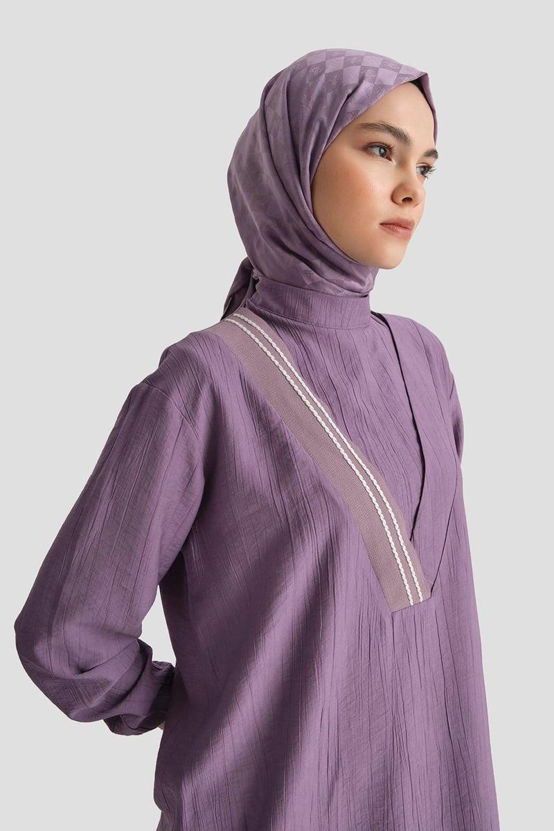 Armine Trend Yaka Çapraz Ribanalı Tunik Mor 25YT4143