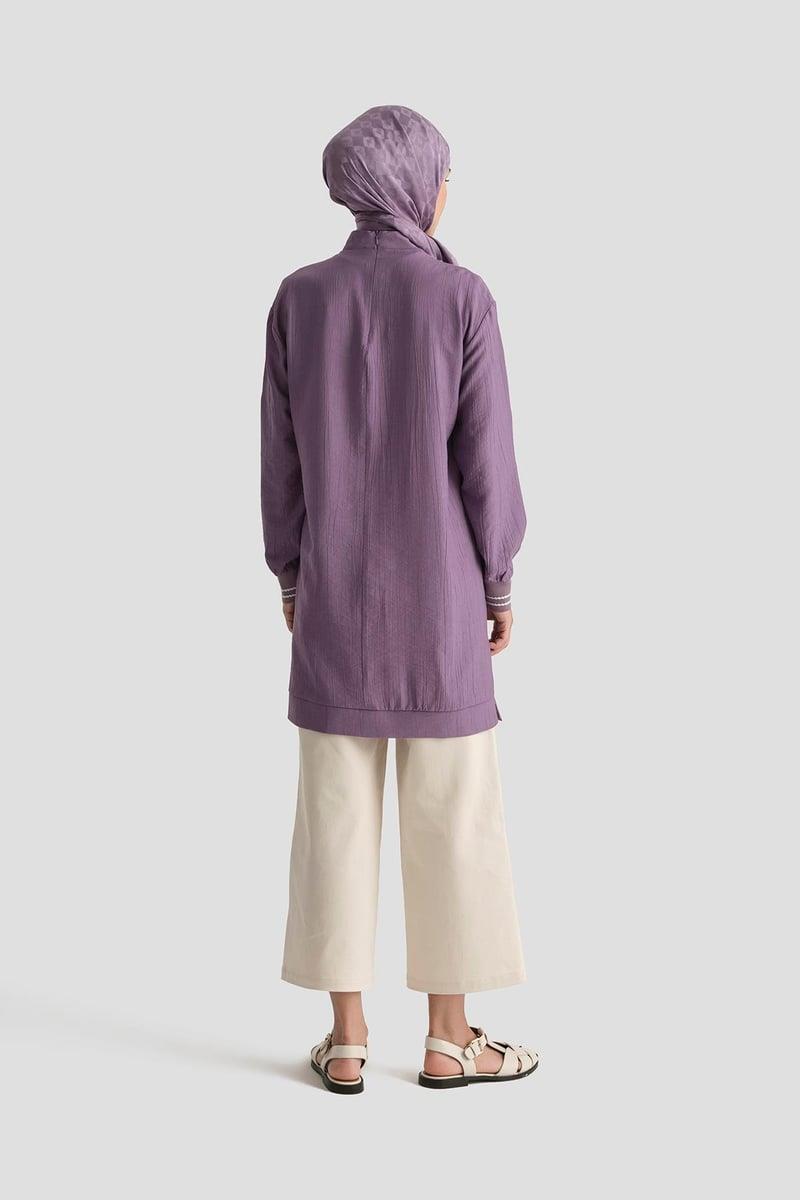 Armine Trend Yaka Çapraz Ribanalı Tunik Mor 25YT4143