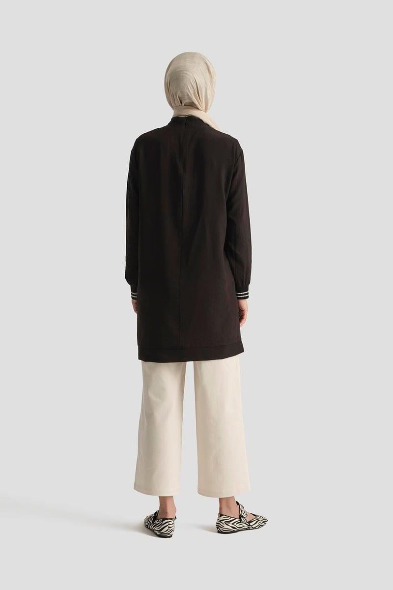 Armine Trend Yaka Çapraz Ribanalı Tunik Siyah 25YT4143