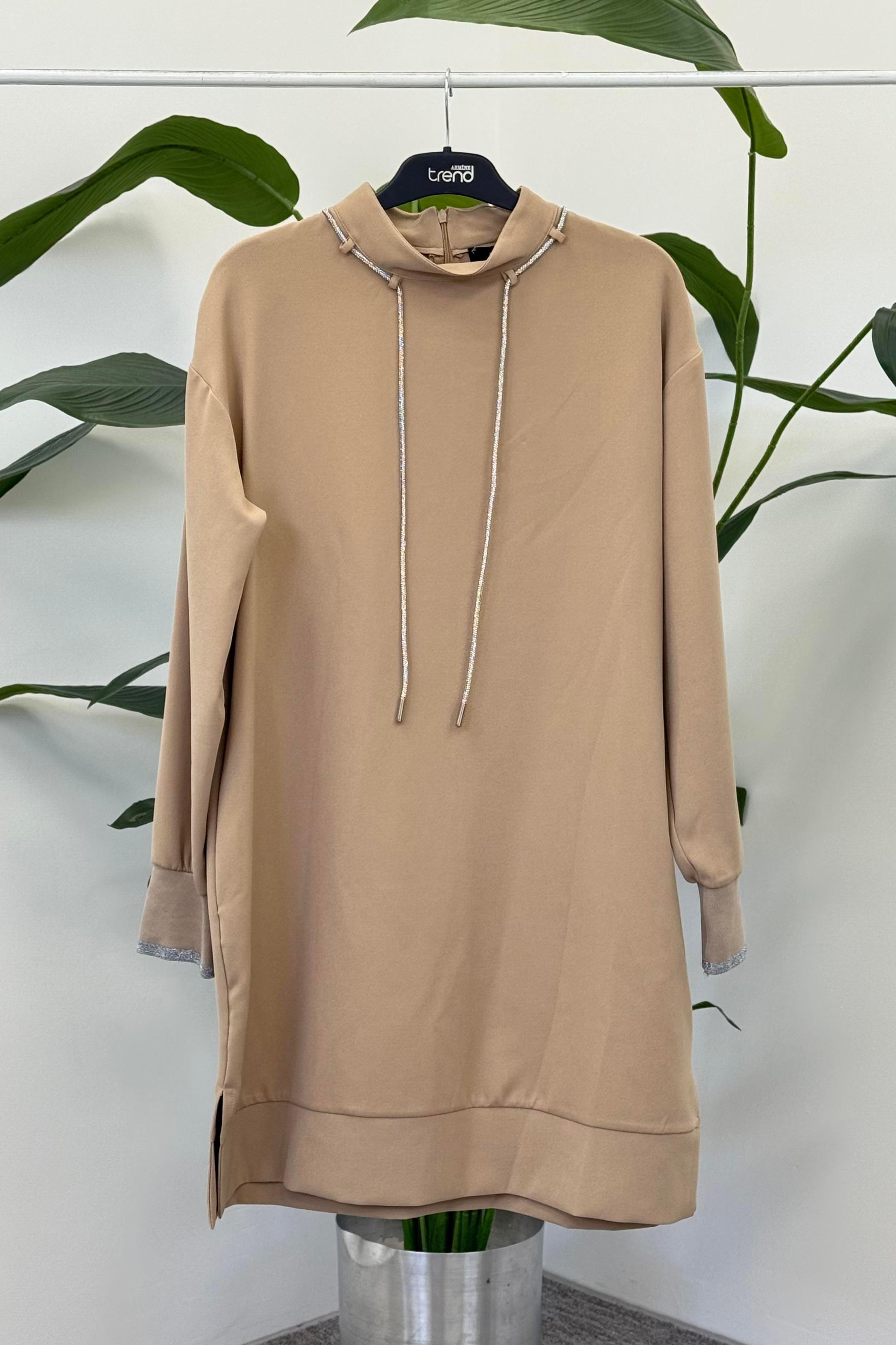 Armine TREND Yaka İp Detay 2 İplik Tunik Bej 25KT436