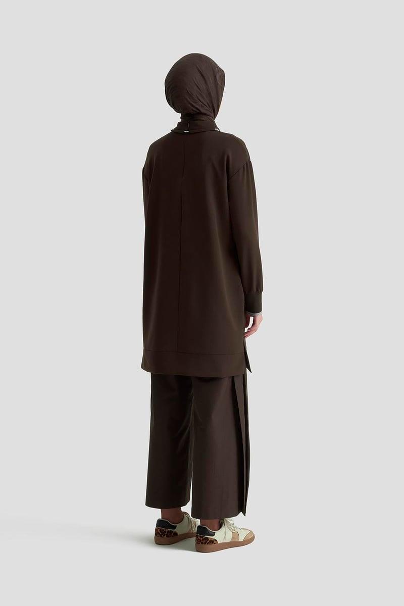 Armine TREND Yaka İp Detay Tunik Kahve 25KT436
