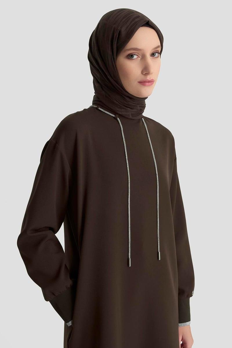 Armine TREND Yaka İp Detay Tunik Kahve 25KT436