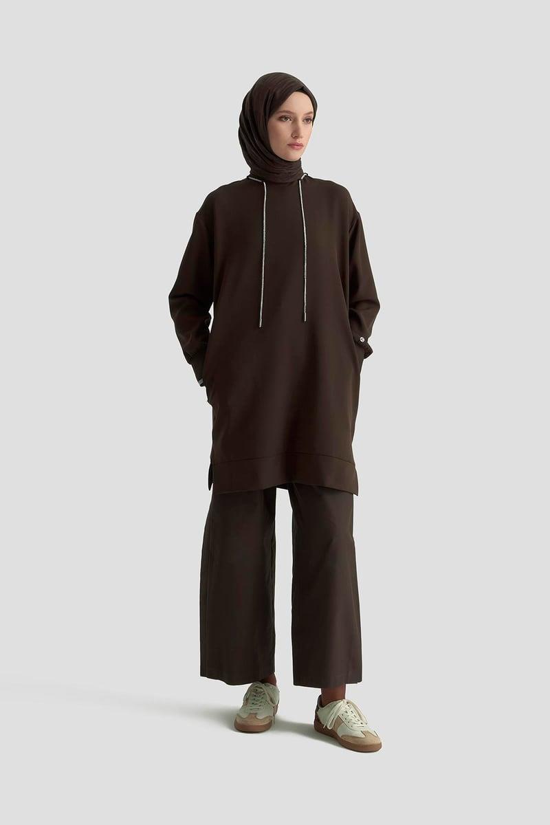 Armine TREND Yaka İp Detay Tunik Kahve 25KT436