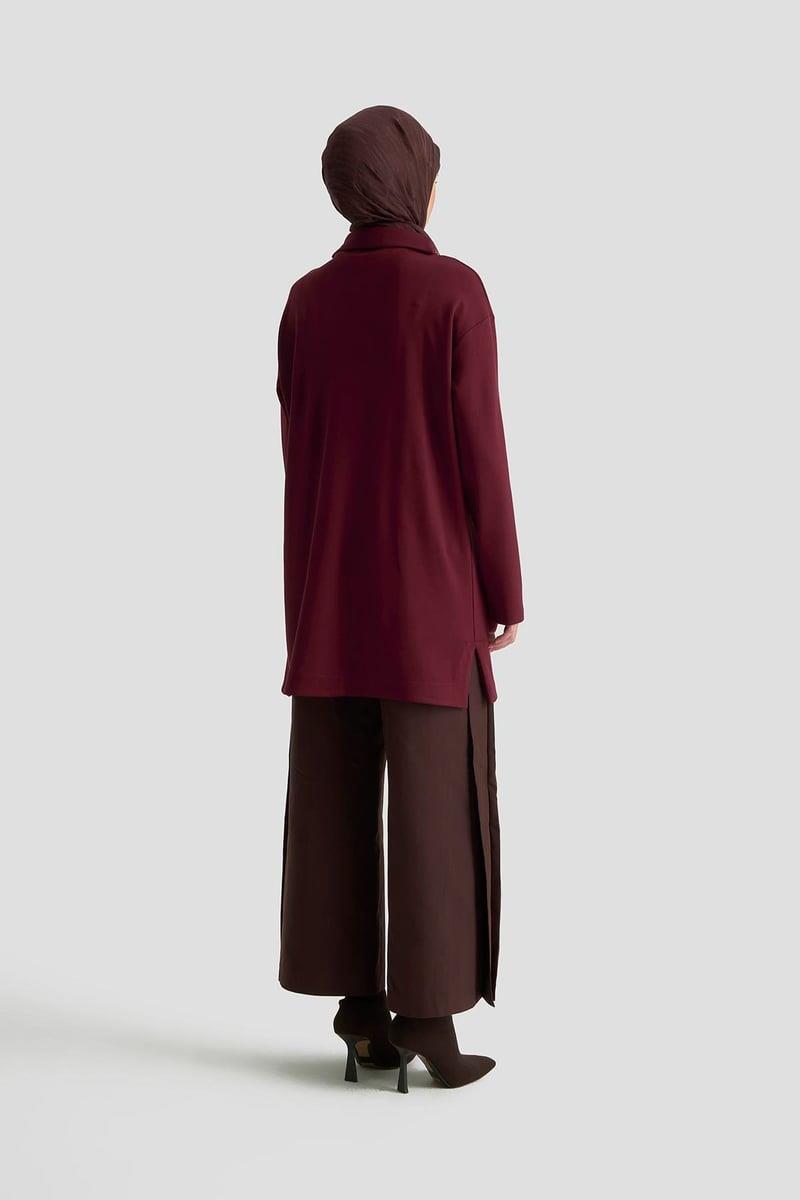 Armine TREND Yaka Taş İşlemeli Yarım Fermuarlı Tunik Mürdüm 25KT406
