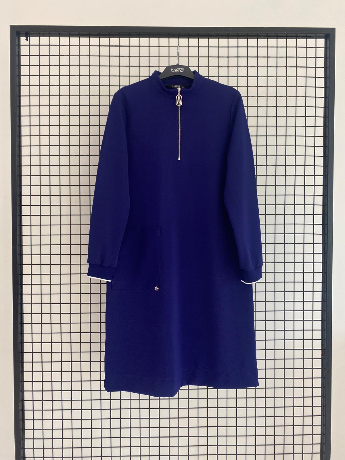 ARMİNE TREND Yakası Fermuarlı Kolları Ribanalı Örme Kumaş Tunik Saks 25KT443