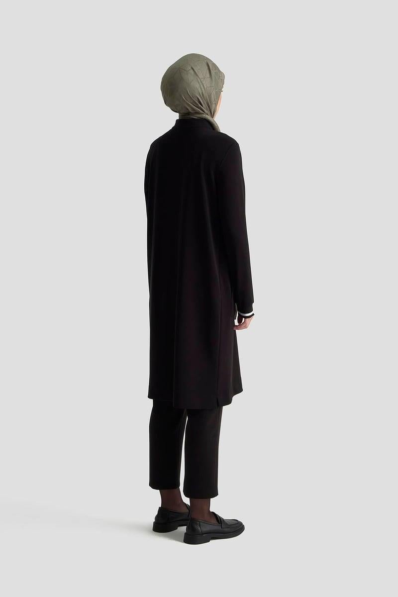 ARMİNE TREND Yakası Fermuarlı Kolları Ribanalı Örme Kumaş Tunik Siyah 25KT443