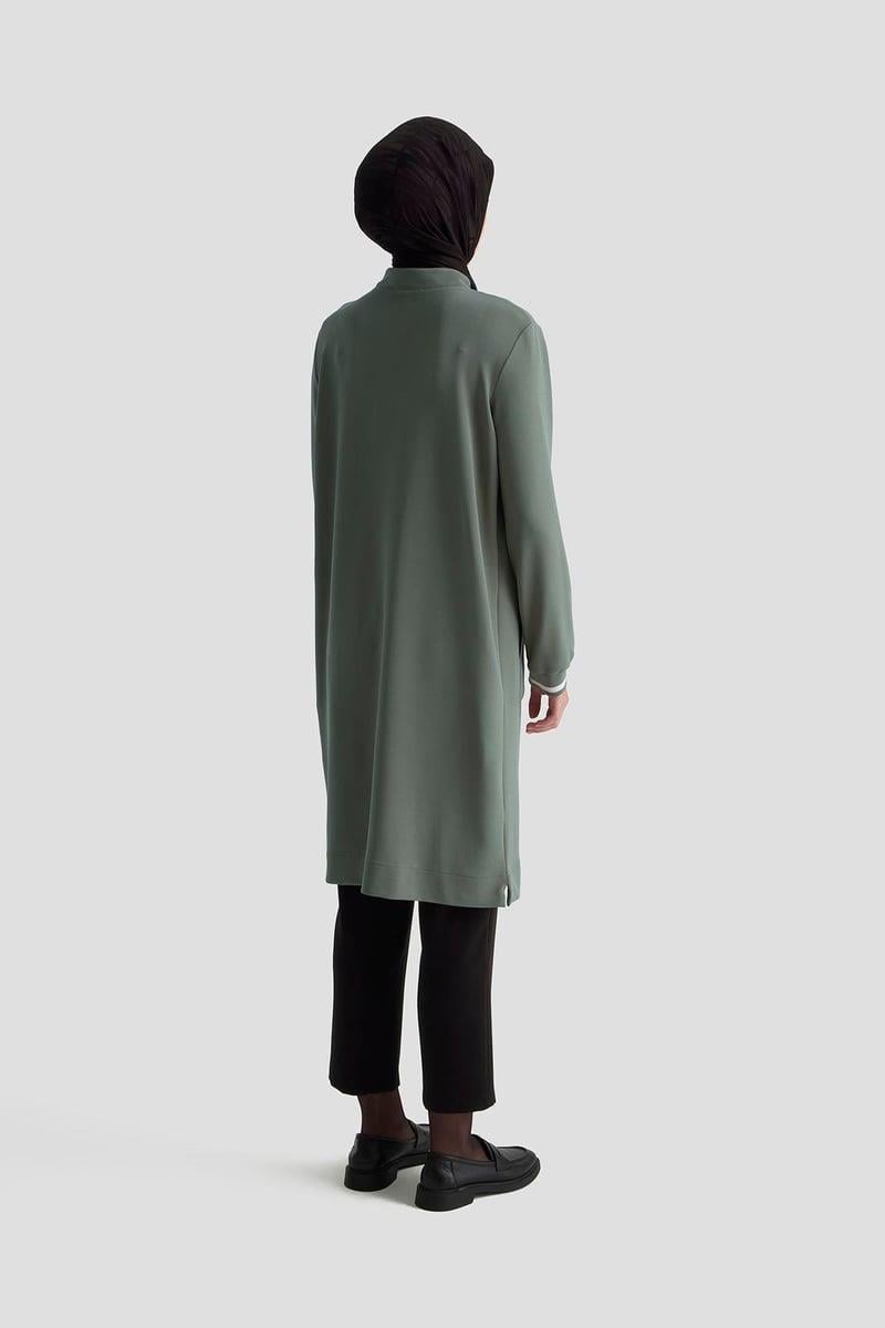 ARMİNE TREND Yakası Fermuarlı Kolları Ribanalı Örme Kumaş Tunik Haki 25KT443