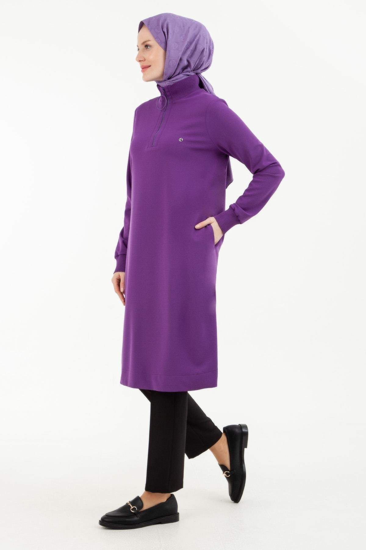 Armine Trend Yakası Halka Fermuarlı Tunik Mor 23kt442