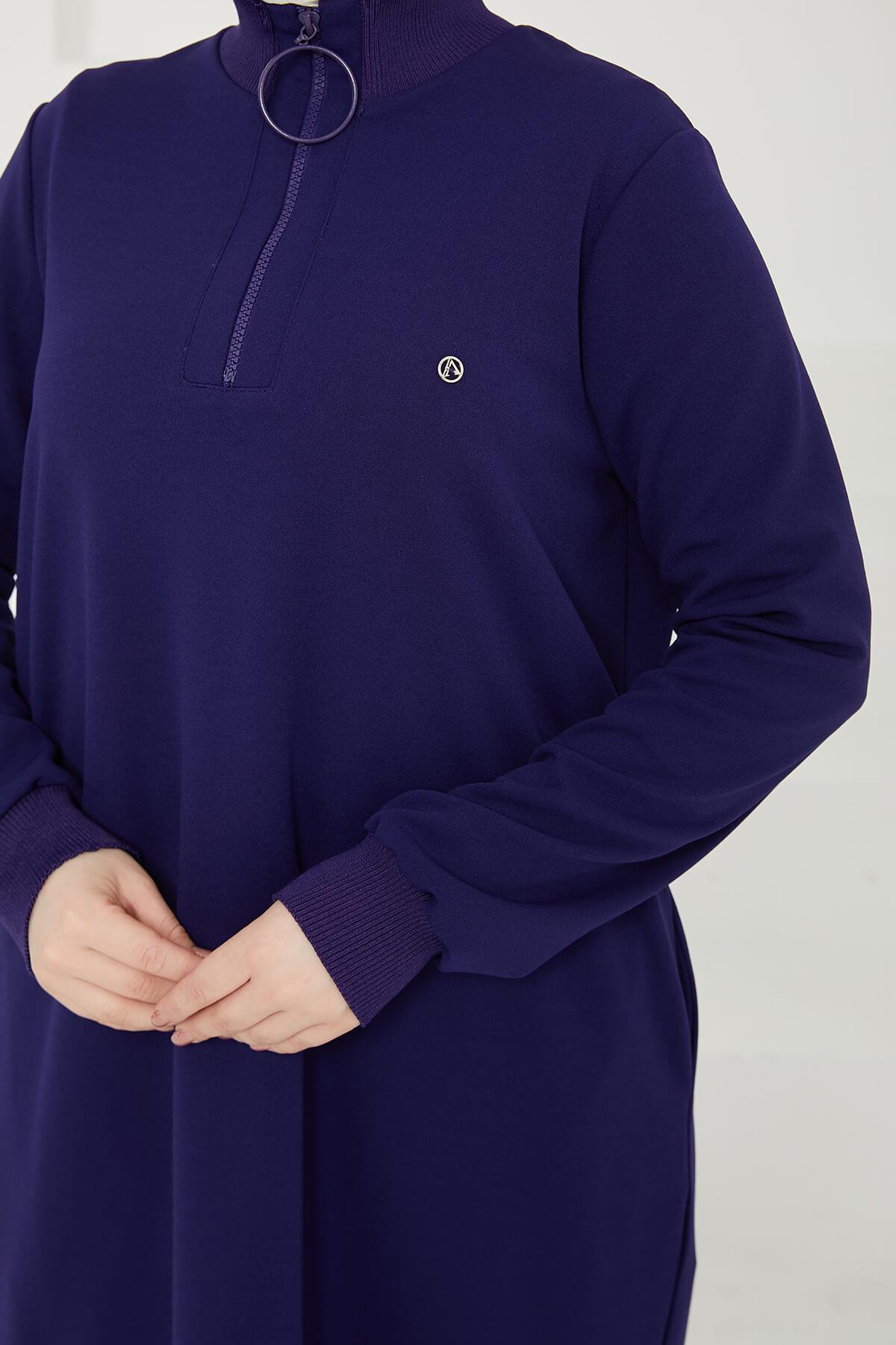 Armine Trend Yakası Halka Fermuarlı Tunik Mor 24KT436