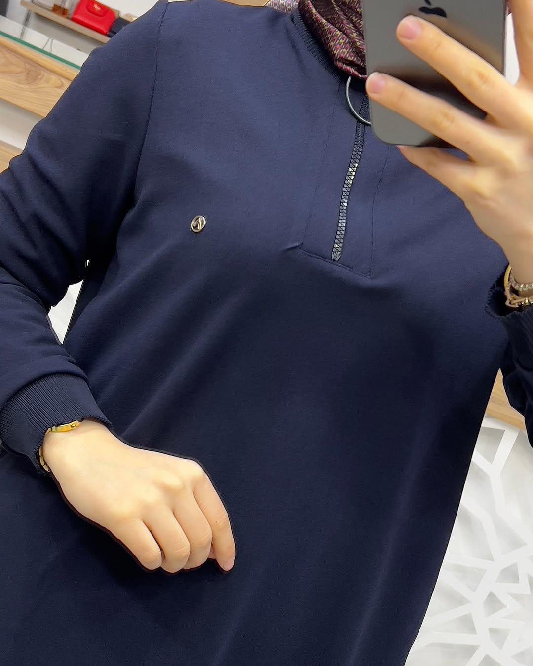 Armine Trend Yakası Halka Fermuarlı Tunik Lacivert 24KT436