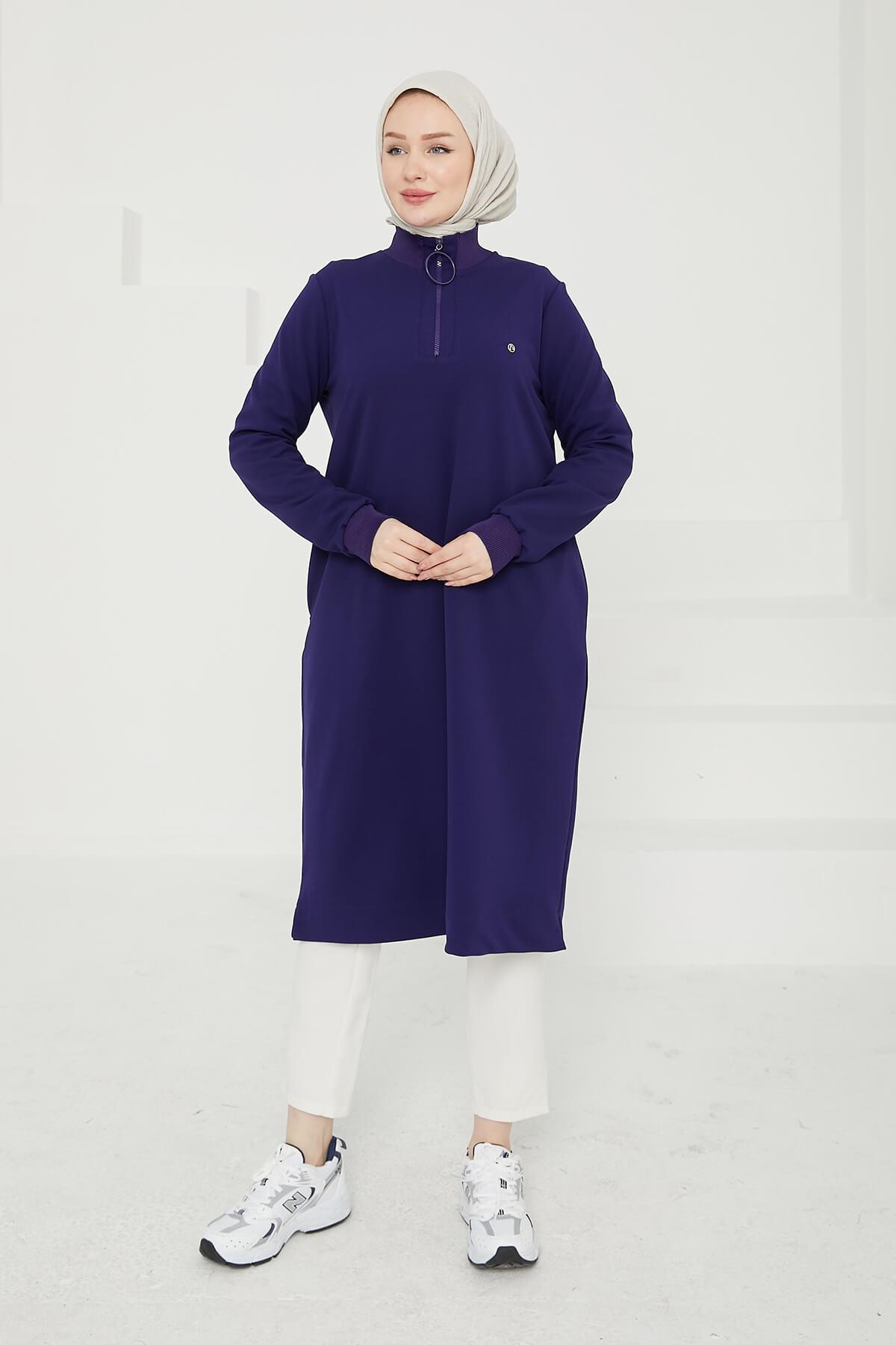 Armine Trend Yakası Halka Fermuarlı Tunik Mor 24KT436