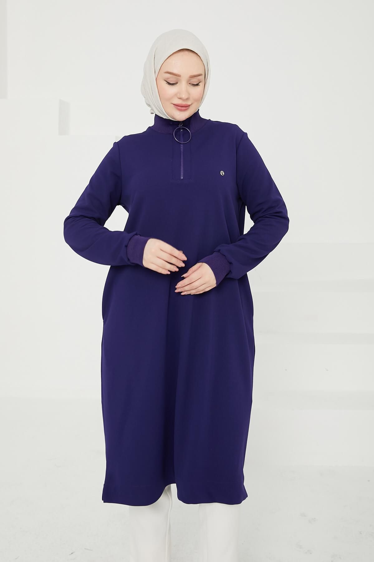 Armine Trend Yakası Halka Fermuarlı Tunik Mor 24KT436