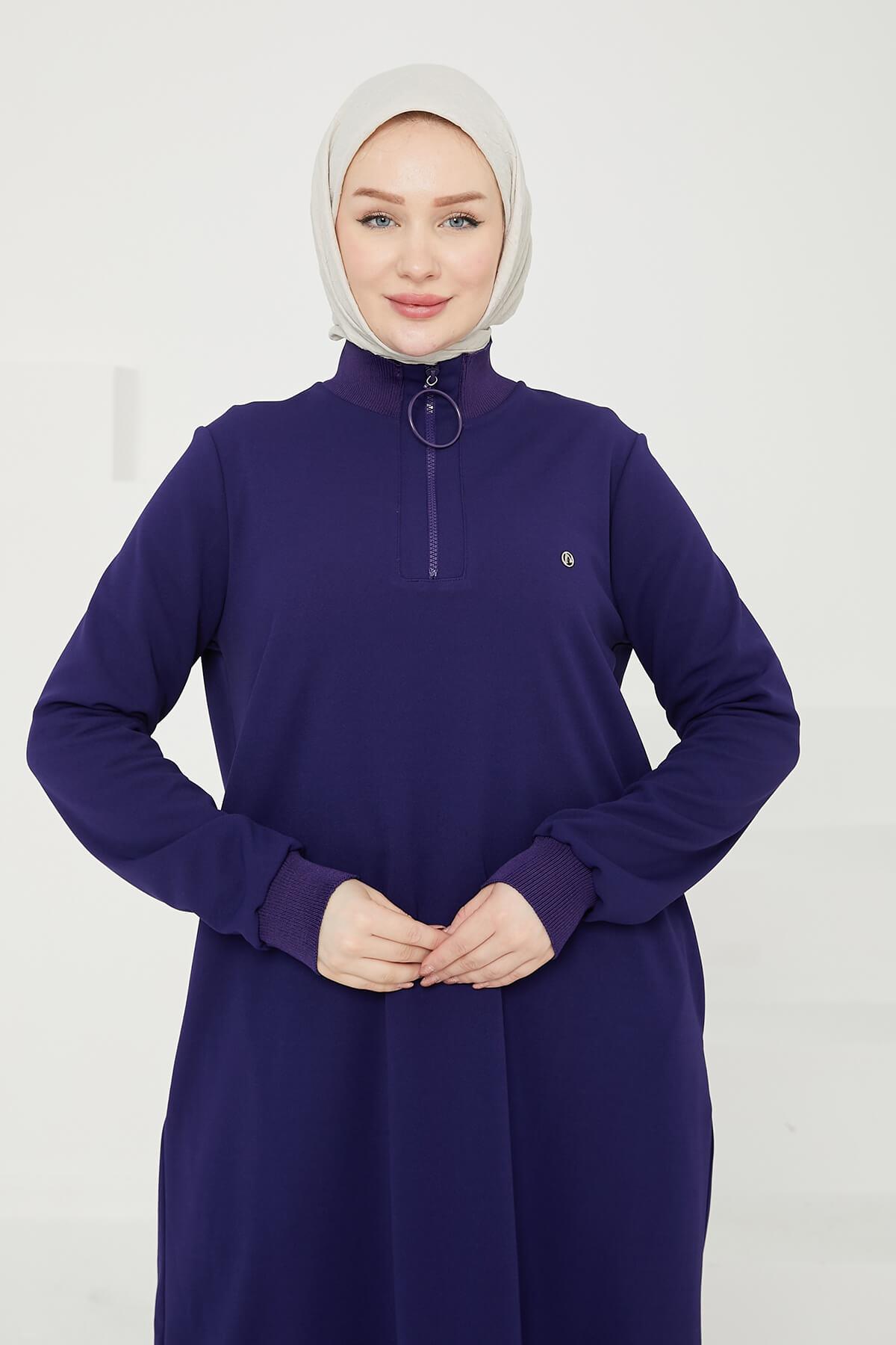 Armine Trend Yakası Halka Fermuarlı Tunik Mor 24KT436