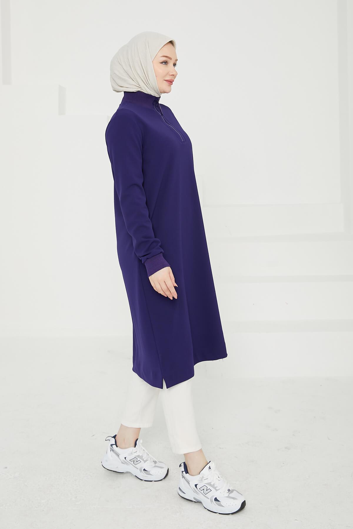 Armine Trend Yakası Halka Fermuarlı Tunik Mor 24KT436