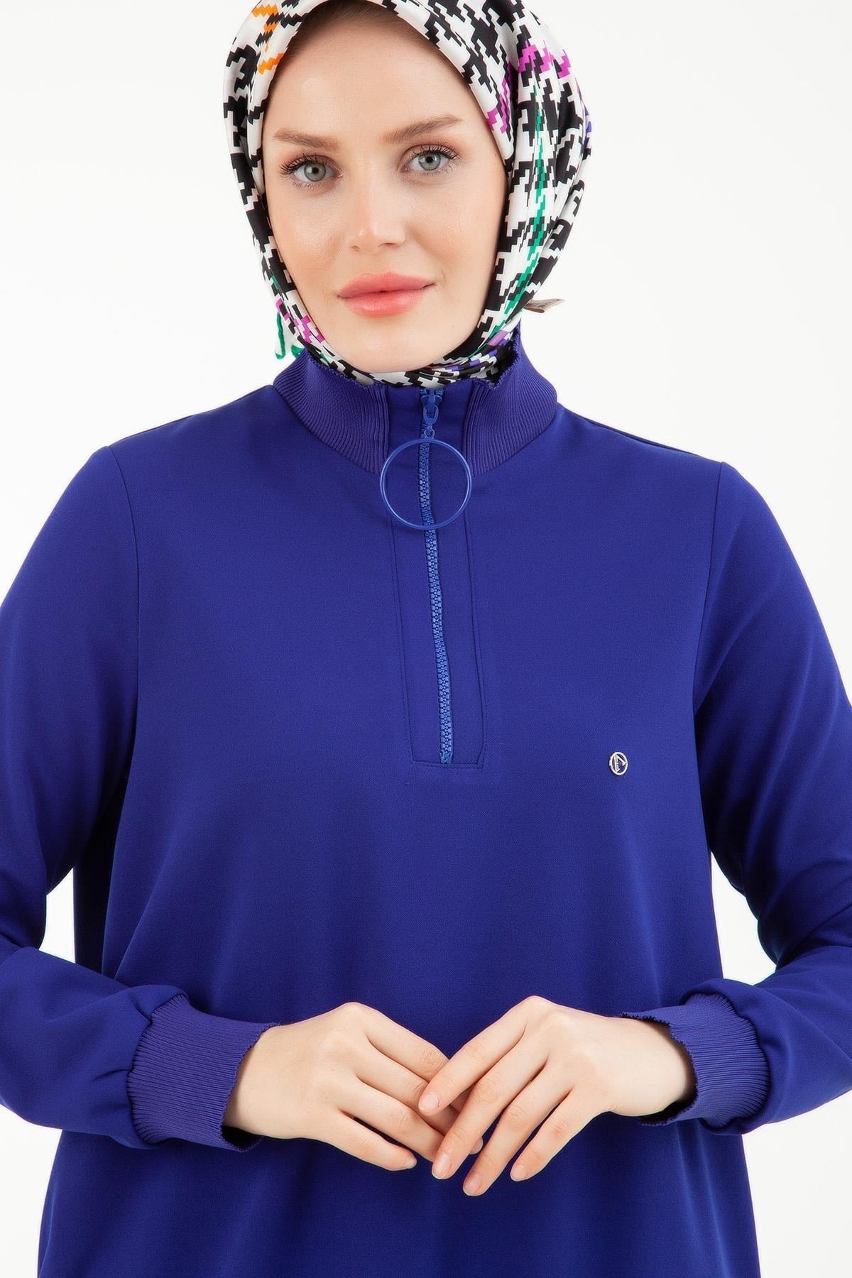 Armine Trend Yakası Halka Fermuarlı Tunik Morcivet 23kt442