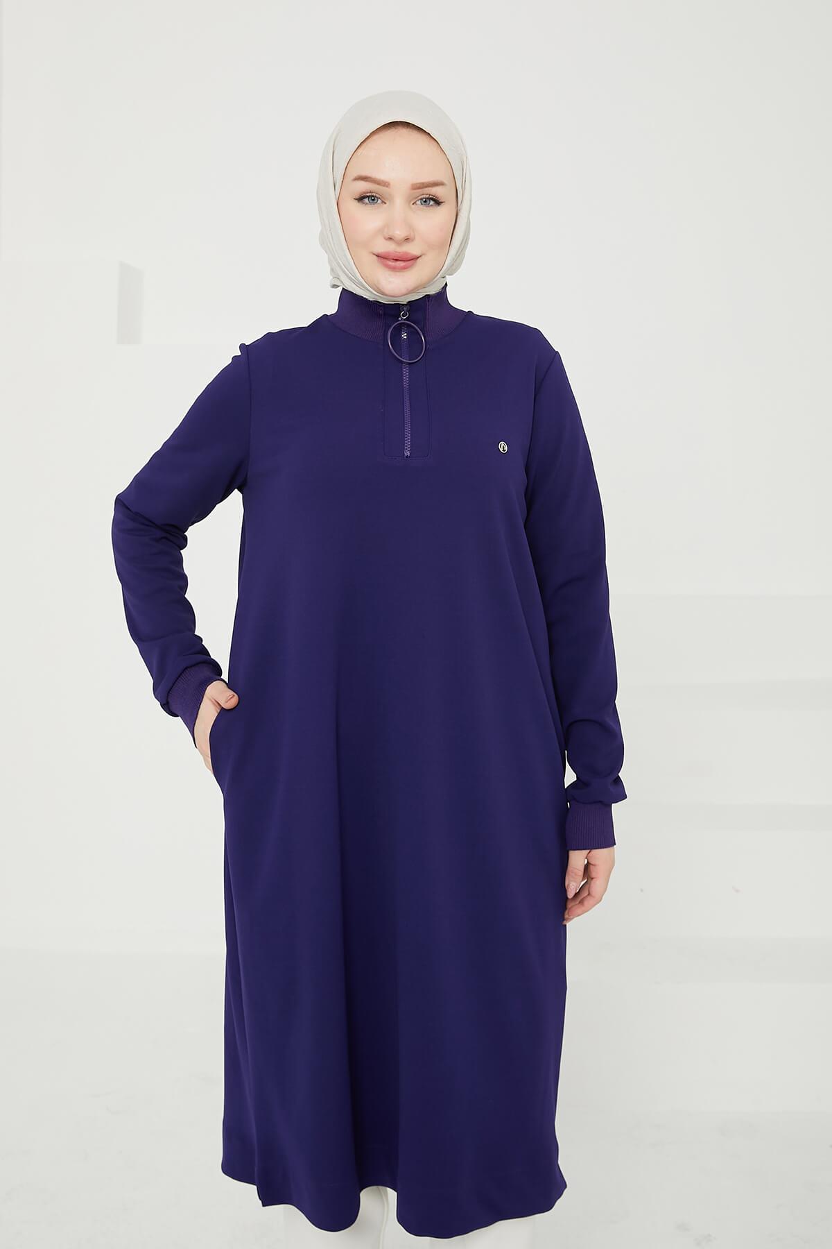 Armine Trend Yakası Halka Fermuarlı Tunik Mor 24KT436