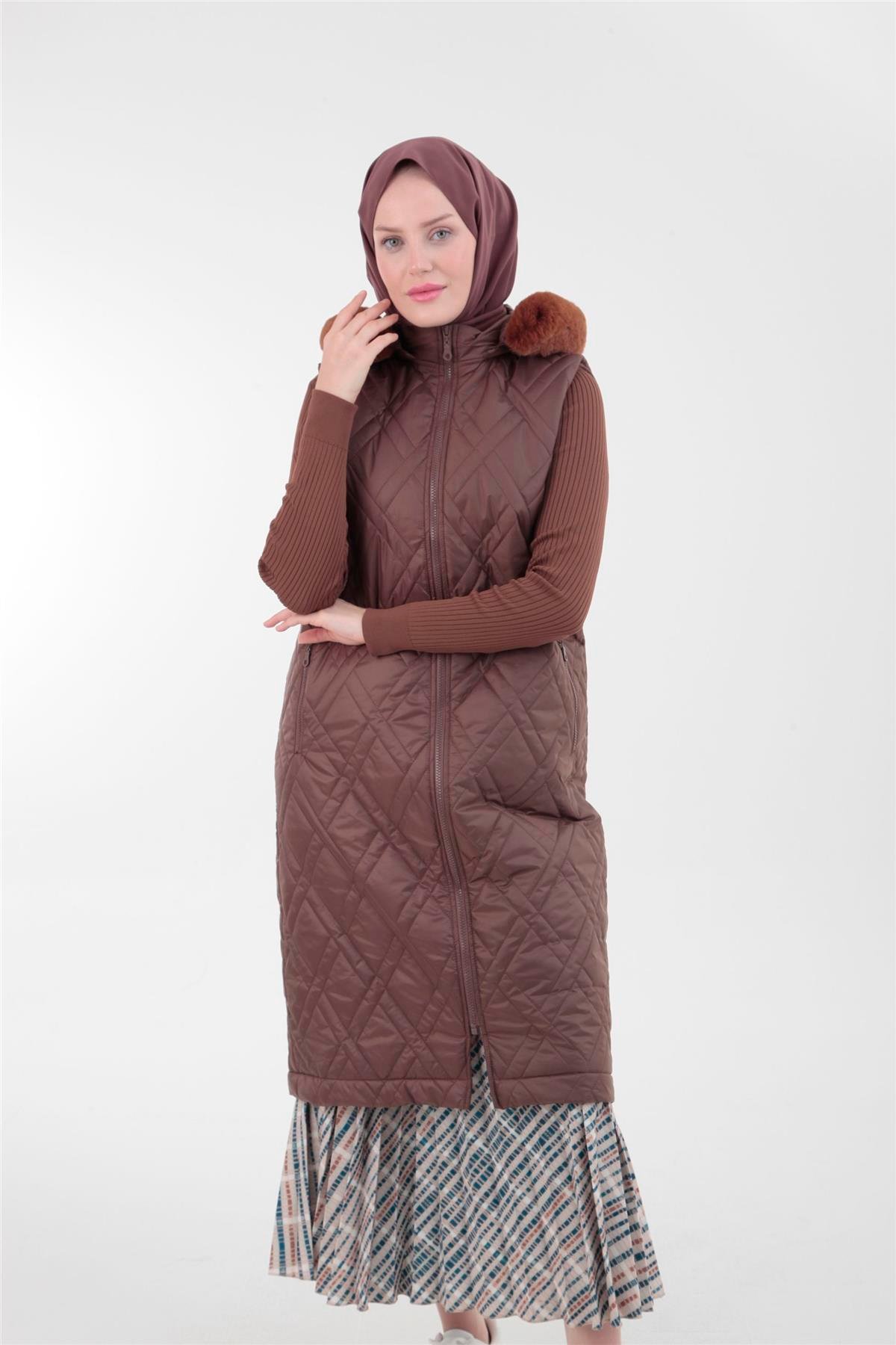 Armine Trend Yakası Kürklü Yelek 23KT507 Taba