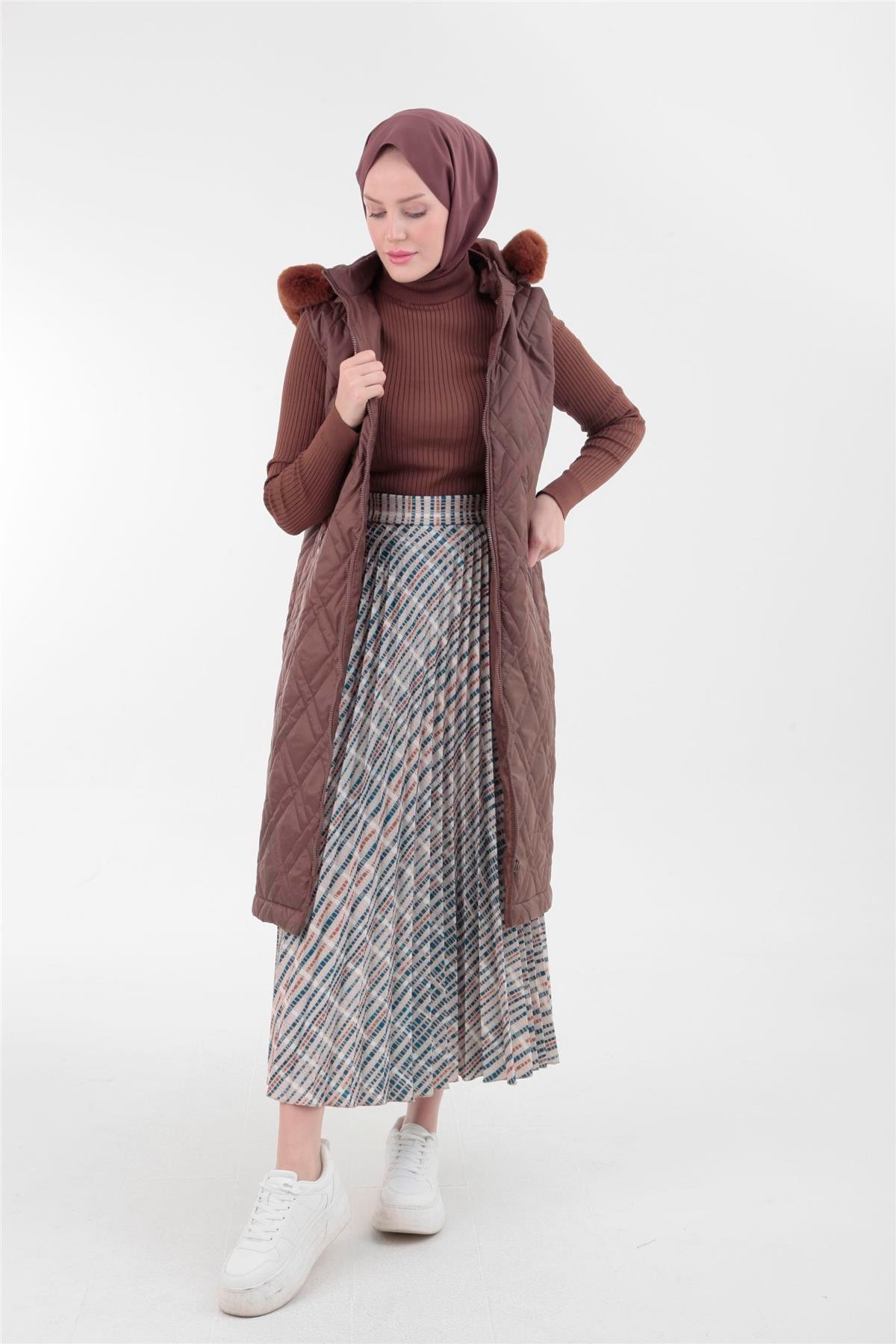 Armine Trend Yakası Kürklü Yelek 23KT507 Taba