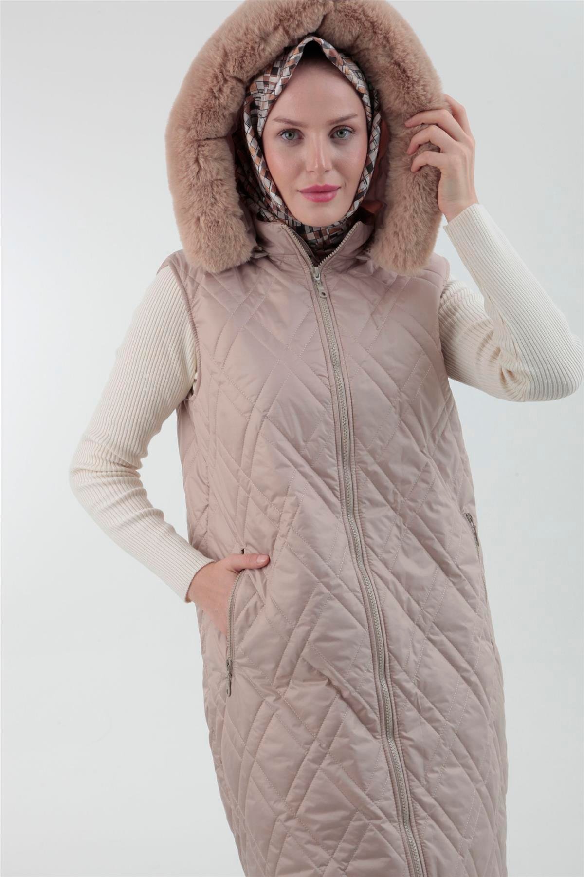 Armine Trend Yakası Kürklü Yelek 23KT507 Taş