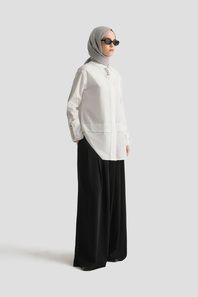 Armine TREND Yakası Taş Detaylı Bayan Tunik Ekru 25YT4134
