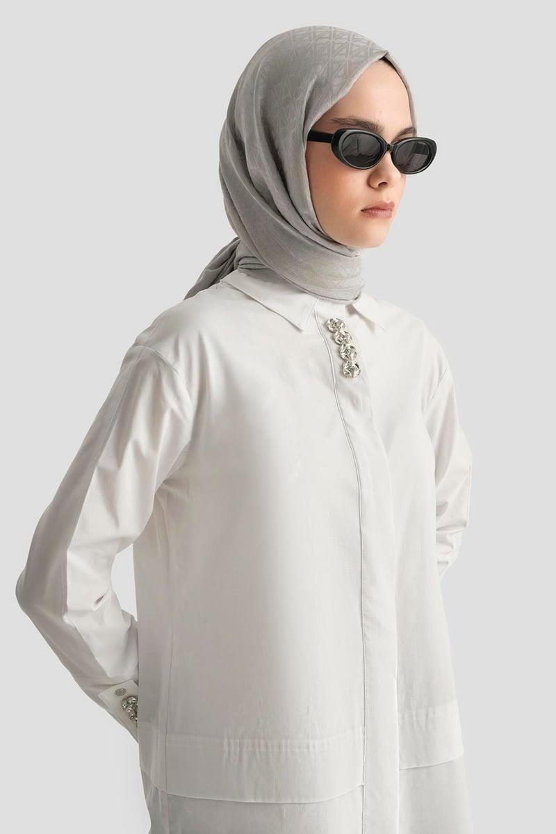 Armine TREND Yakası Taş Detaylı Bayan Tunik Ekru 25YT4134