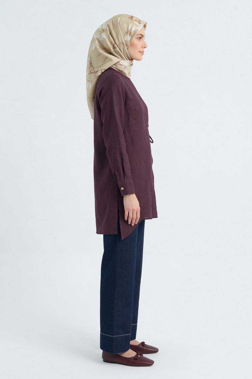 Armine Trend Yan Metal Tokalı Asimetrik Tunik Bordo 26yt467