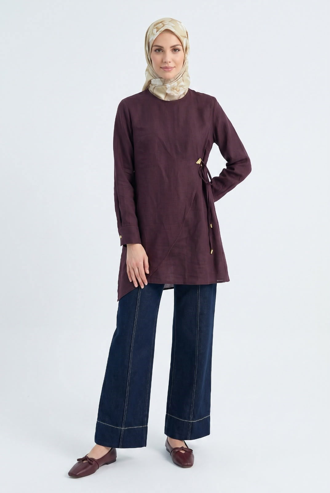 Armine Trend Yan Metal Tokalı Asimetrik Tunik Bordo 26yt467