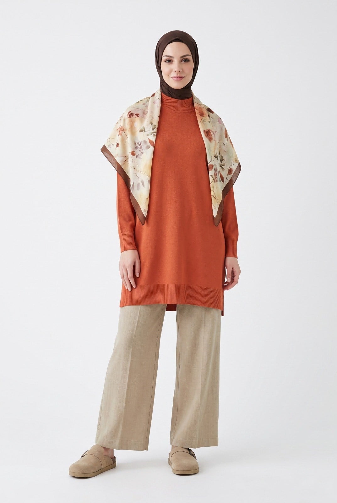 Armine TREND Yarım Balıkçı Düz Triko Tunik Şeftali 26KTD419
