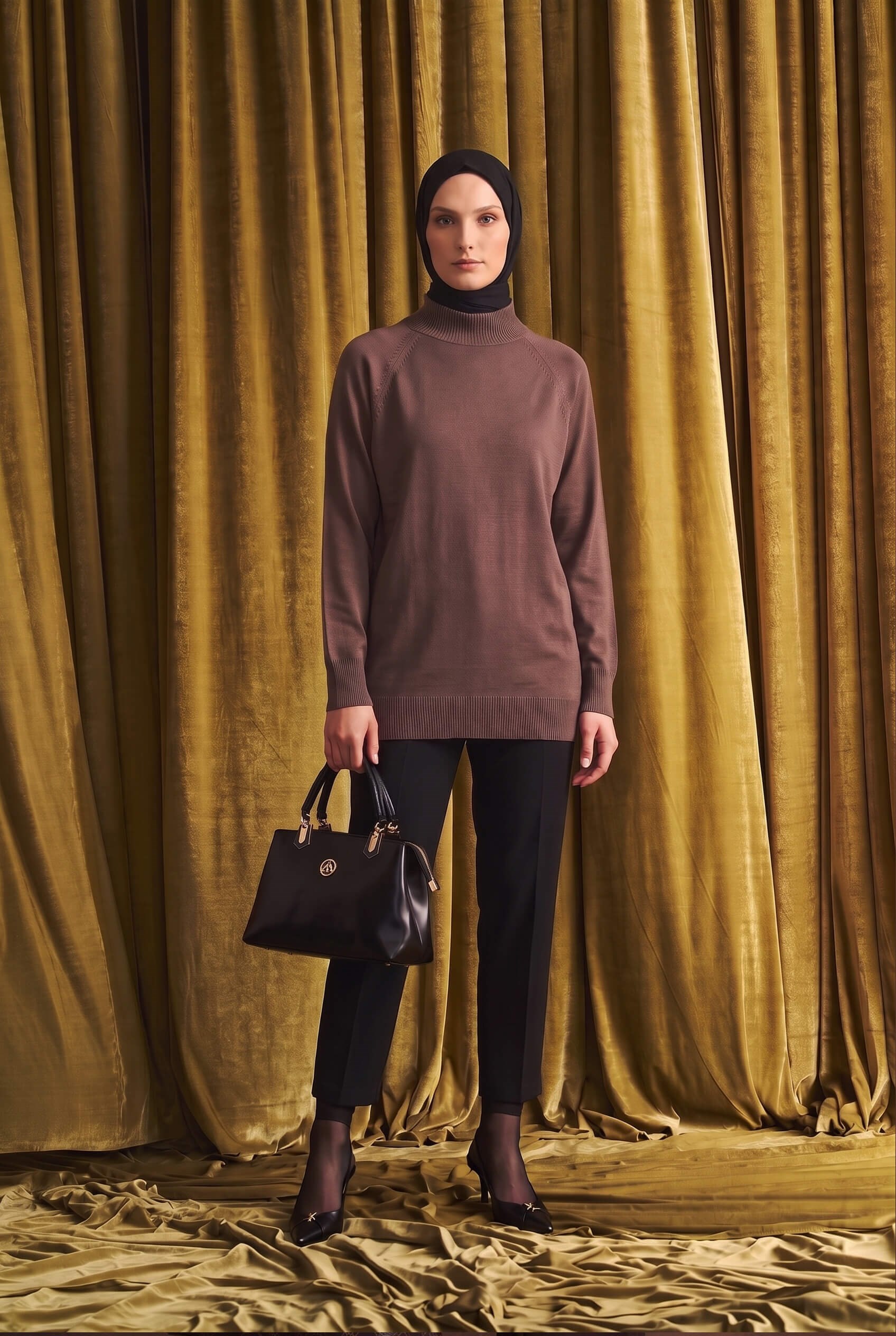 Armine TREND Yarım Balıkçı Düz Triko Tunik Mocha 26KTD419
