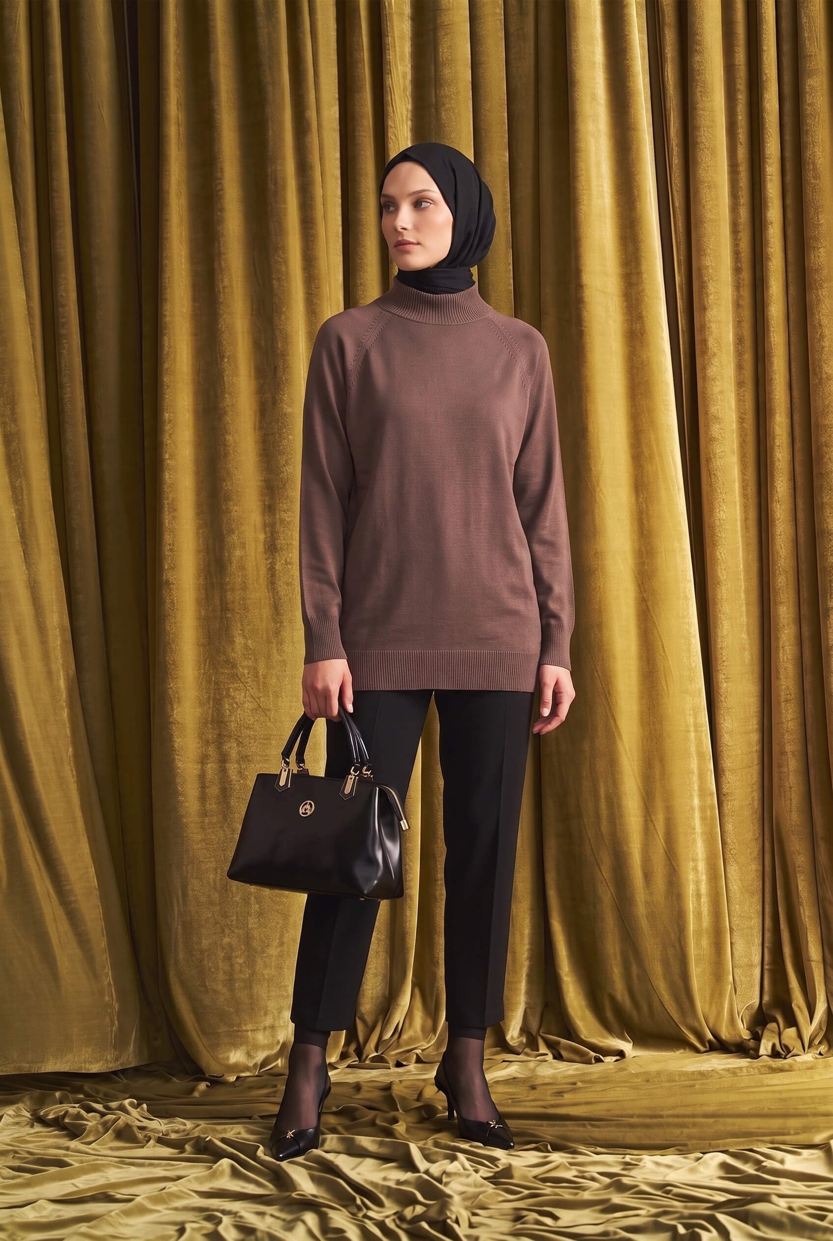 Armine TREND Yarım Balıkçı Düz Triko Tunik Mocha 26KTD419