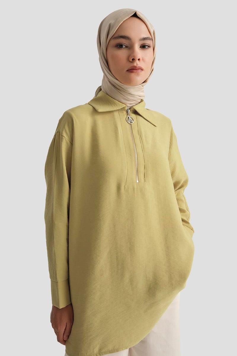 Armine TREND Yarım Fermuar Detay Kısa Tunik Asit 25YT467