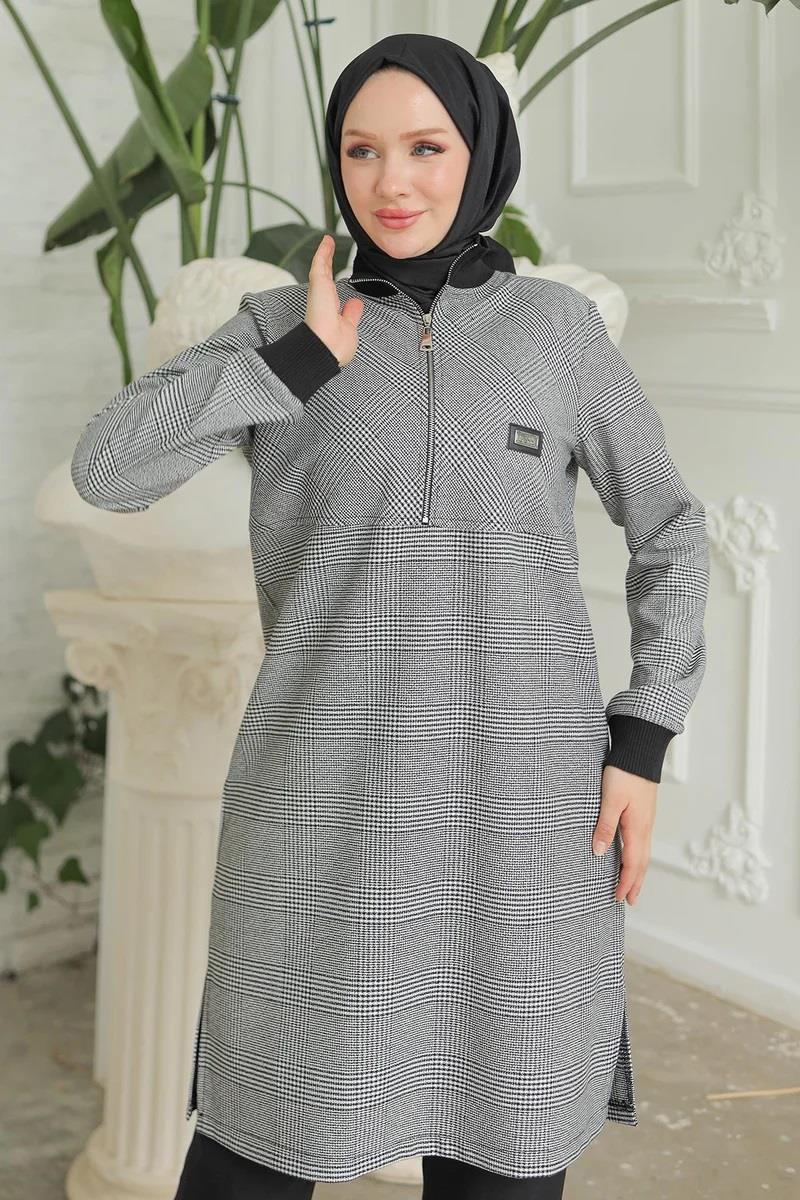 ARMİNE TREND Yarım Fermuarlı Kolları Ribanalı Tunik Siyah 24KT416
